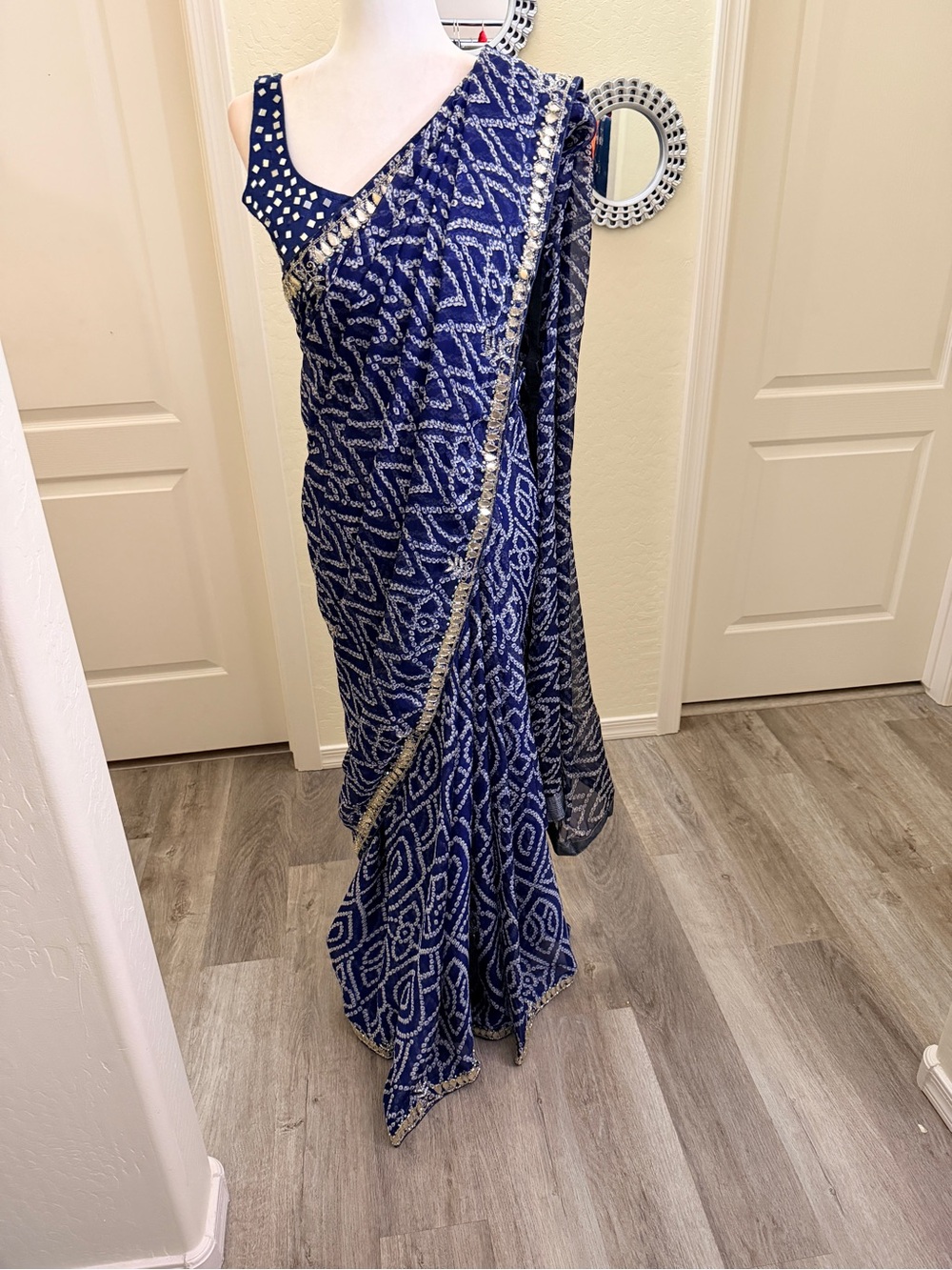 Blue bandhani saree